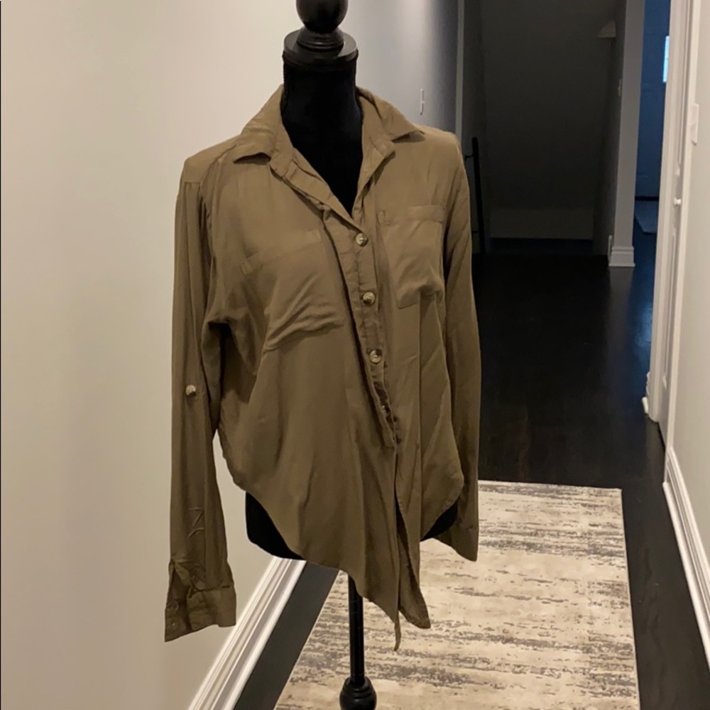 Utility Button Down Blouse Tie Waist